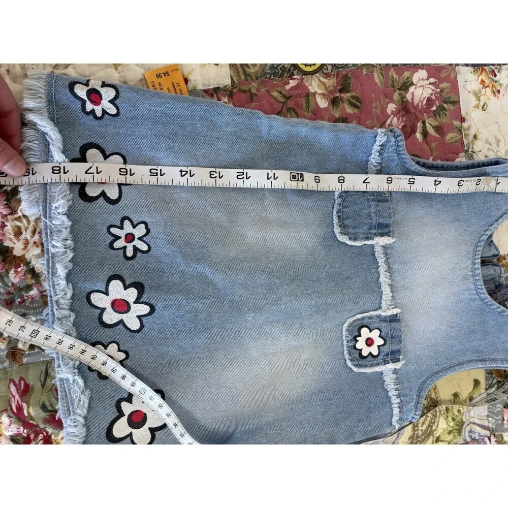 Vintage Y2K 90’s Children’s Place Denim Jumper Dress 3T Headband White Flowers